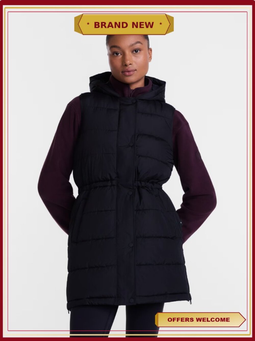 Women's Tunic Vest with Hood Sleeveless Longer Silhouette Side Pockets